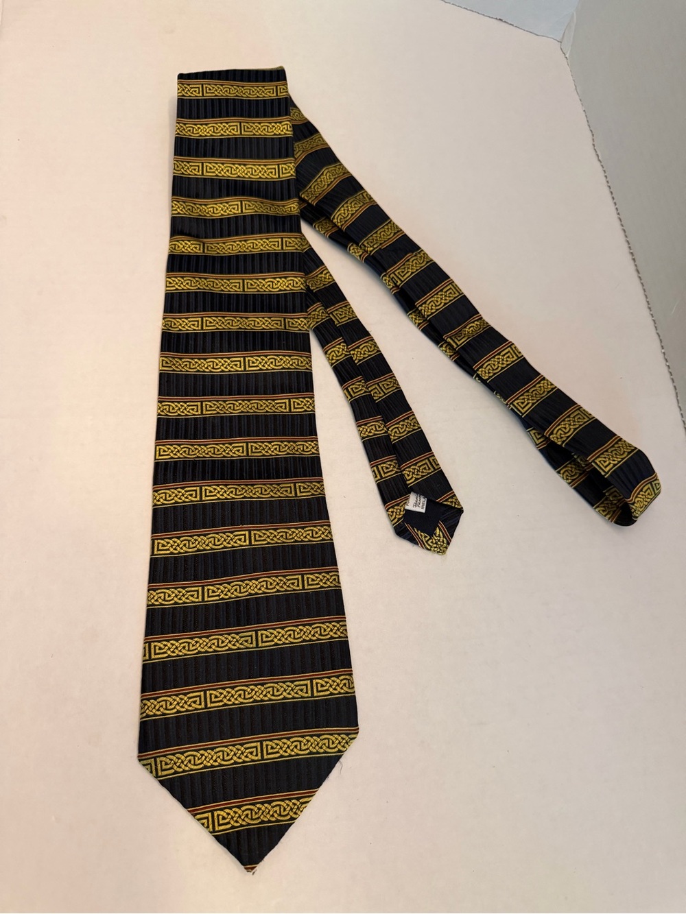 Patrick Francis Men's Black Tie with Gold Celtic Stripe Pattern